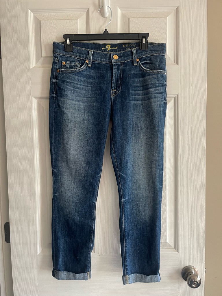 7 For All Mankind Jeans Signature Dark Blue Skinny Crop & Roll Jeans - Women